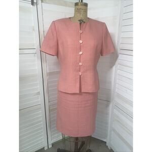 Vintage 80s 90s Le Suit 2 Pc Skirt Suit Set Size 12P Salmon Pink Lined